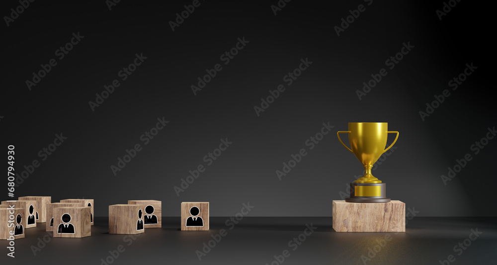 Cube block staircase moving step growing up to target and award trophy on top. Success achievement or goal business motivation. Cube block staircase moving step growing up to target and award trophy on top. Success achievement or goal business motivation.