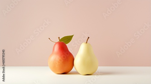 a minimalist and elegant image of apples and pears on a stark white background