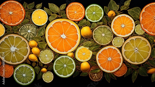 a mosaic-style image of citrus fruits forming an elegant and intricate design