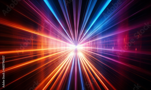 3d render technology abstract colorful high-speed light trails background, High quality photo