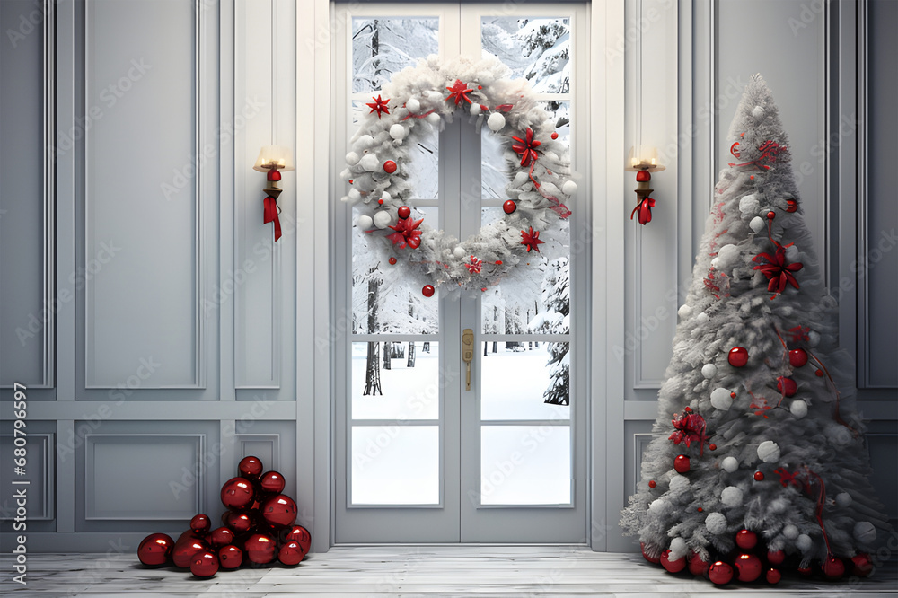 christmas wreath on the door ai generative