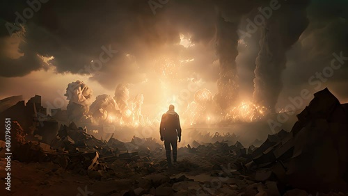 The End of the World Apocalyptic, epic scene. Created with Generative AI.	
 photo