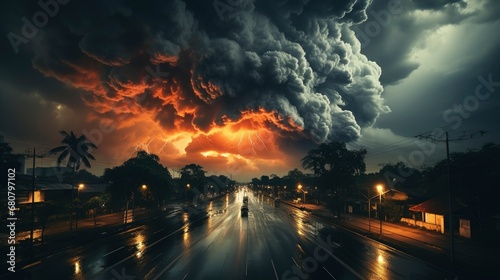 Modern City District Under Dramatic Stormy , Wallpaper Pictures, Background Hd