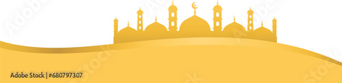Golden mosque islamic footer border frame for ramadan or eid mubarak greeting decoration
