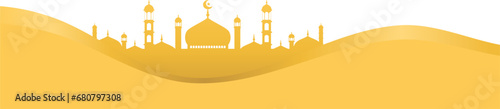 Golden mosque islamic footer border frame for ramadan or eid mubarak greeting decoration