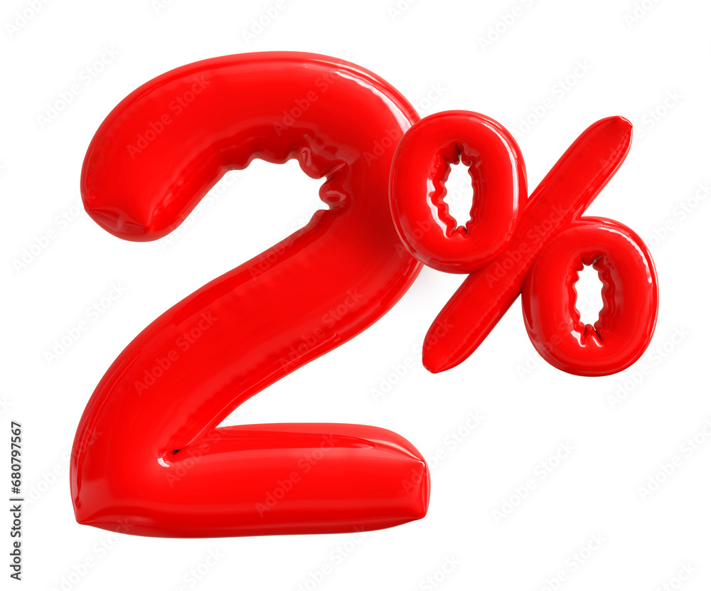 2 Percent Sale Discount Number Red 3D Render 2 Percent Sale Discount Number Red 3D Render