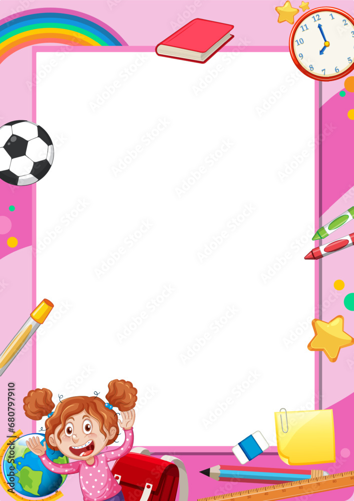 Cute Cartoon Student with Learning Tools Border Frame Cute Cartoon Student with Learning Tools Border Frame