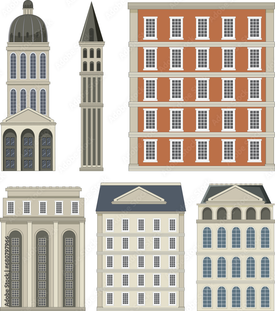 Isolated Set of Simple Style European Buildings