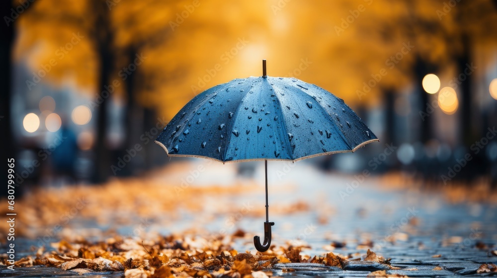 Blue Umbrella Under Heavy Rain Against , Wallpaper Pictures, Background Hd