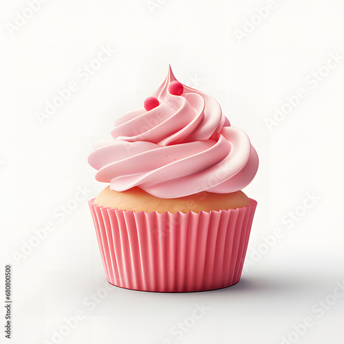 pink cupcake isolated on white background ai generative