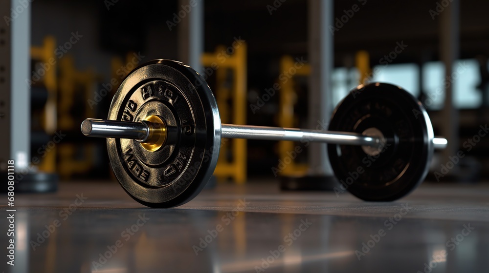 Barbell for fitness training equipment in gym studio. Sports background.
