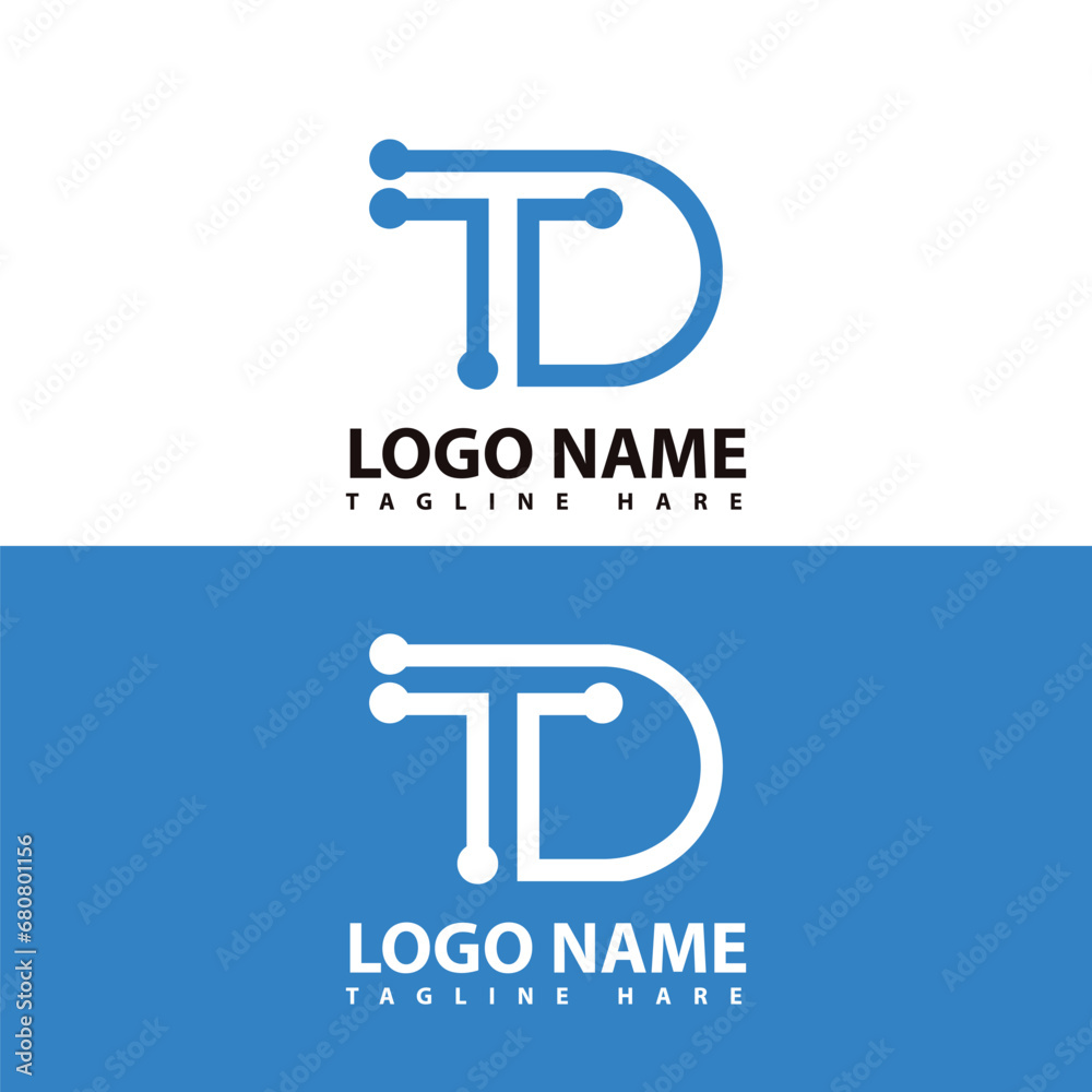 T D Modern Minimalist logo design, vector template 