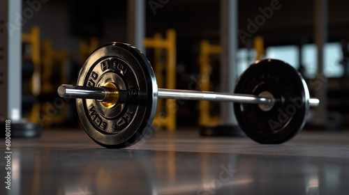 Barbell for fitness training equipment in gym studio. Sports background.