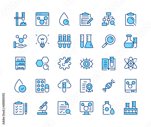 Chemistry icons set. Vector line icons. Blue color outline stroke symbols. Modern concepts