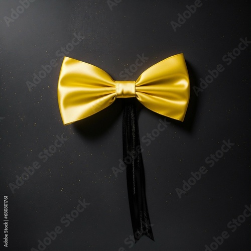 a single wellow and black ribbon bow. black background photo