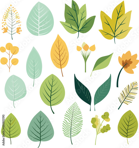 Leaf design elements on white background