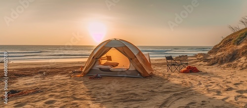 camping tent standing on the beach