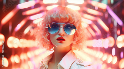 Fashion retro futuristic Teenager in surrealistic 60s-70s disco club culture life style