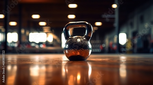 Close-up of kettlebell weights on studio gym floor