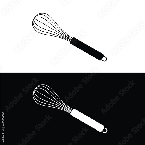 Whisk flat silhouette vector. Silhouette kitchen utensils icon. Set of black and white symbols for kitchen concept. Kitchen gadgets, tools. Kitchenwares.
