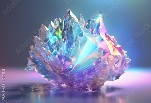 Clear Dense Prism Crystal Geode with Blue Light, Generative AI Based Art