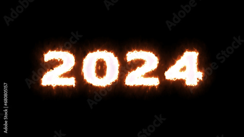 Happy New Year fire effect design. Happy New Year 2024. New Year's Eve 2024. Creative Christmas background.