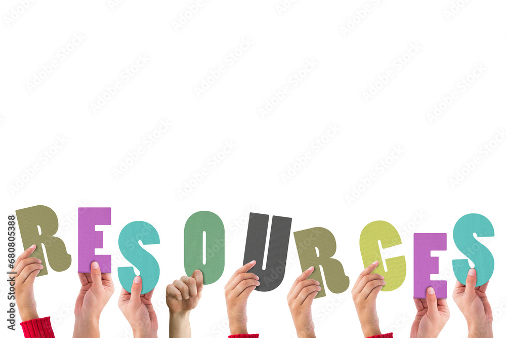 Digital png illustration of hands holding resources text on transparent background Digital png illustration of hands holding resources text on transparent background