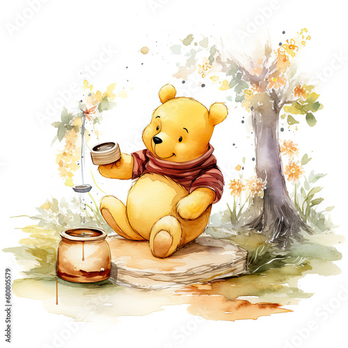 The Pooh eating honey Illustration, Generative Ai