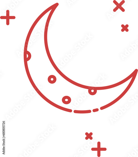 Digital png illustration of red moon and stars on transparent background