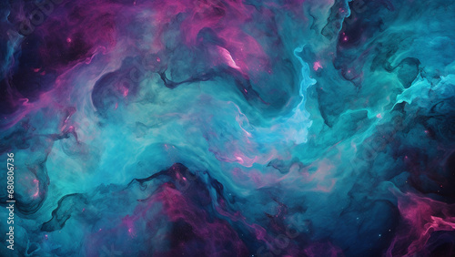 Celestial Teal and Magenta Mystique Cosmic Nebula Pattern photo