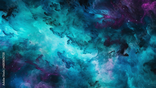 Celestial Teal and Magenta Mystique Cosmic Nebula Pattern