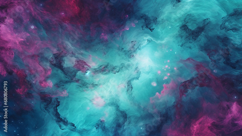 Celestial Teal and Magenta Mystique Cosmic Nebula Pattern © icehawk33