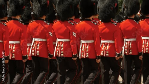 The guards of the Household Division are seen parading during the annual Trooping the Colour event in London, England, UK photo