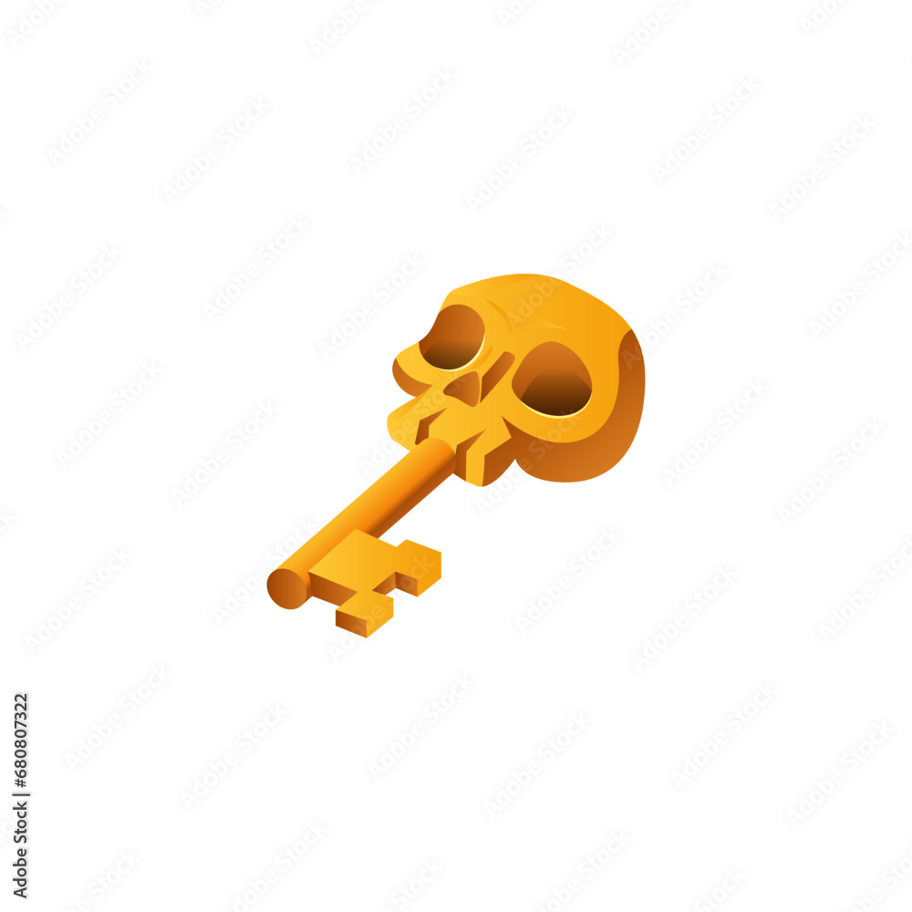 Key with skull for unlock game levels 3d realistic vector illustration isolated. Key with skull for unlock game levels 3d realistic vector illustration isolated.