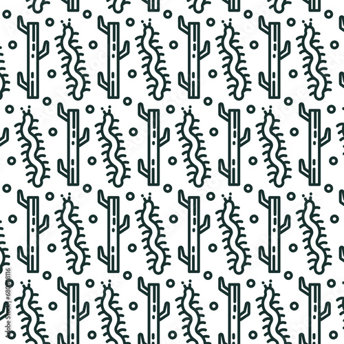 Digital png illustration of rows of green cactuses and millipedes on transparent background © vectorfusionart