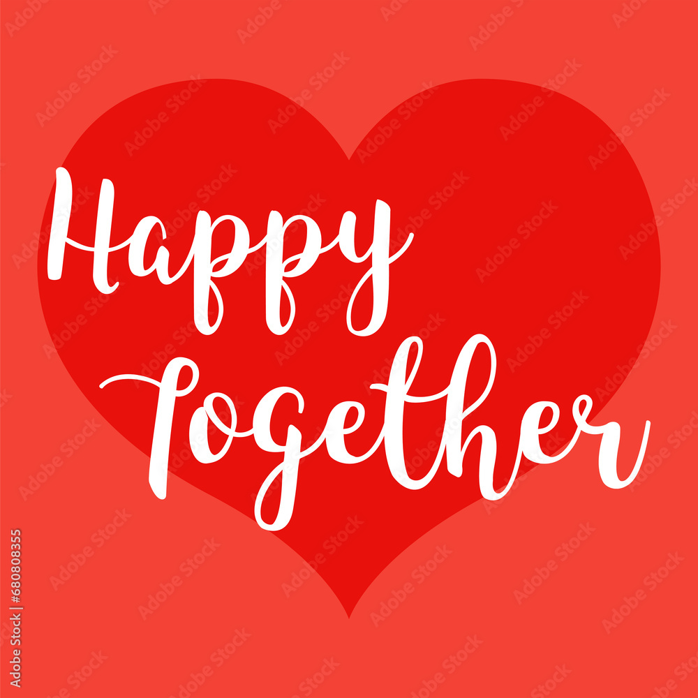 Digital png illustration of happy together text on red heart and red and transparent background