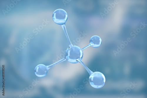 Digital png illustration of blue molecules with copy space on blue and transparent background