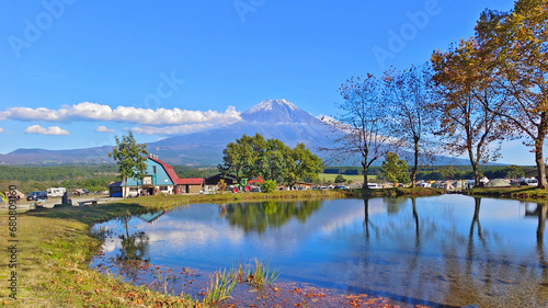 Natural photography in Japan small town, mount Fuji mountain, lake and outdoor park