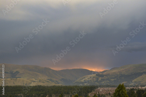 fog and rainbow over the mountains
