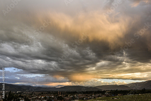 sunset in the mountains over huancayo city