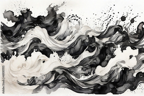 Black and white abstract watercolor background. Hand-drawn illustration.