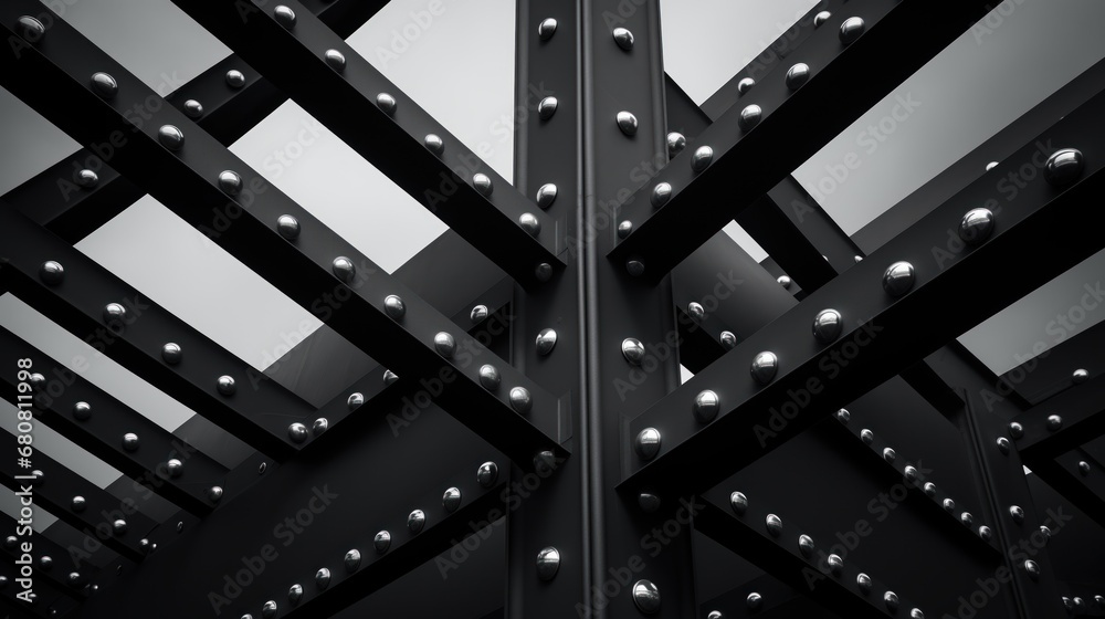 Powerful and very durable structures made of dark metal with chrome rivets