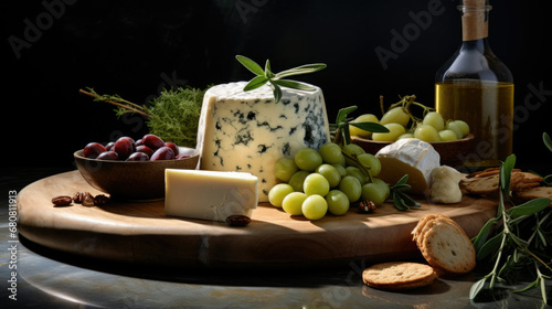 Cheese platter with olives, rosemary and parmesan
