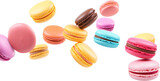 Colorful Floating Macarons on Transparent Background, Sweet Delight