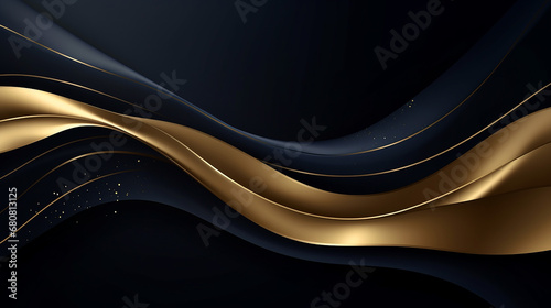 paper cut background style with luxury golden wavy line sparkle.