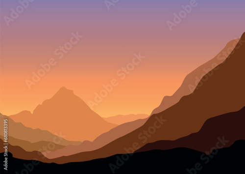 Mountain landscape silhouette, vector illustration for background design.