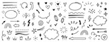 Sketch line arrow element, star, heart shape. Hand drawn doodle sketch style circle, cloud speech bubble grunge element set. Arrow, star, heart brush decoration. Vector illustration.