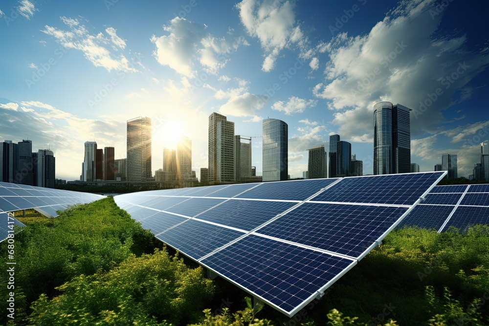 Fototapeta premium the pollution-free city of the future. solar energy, green technology