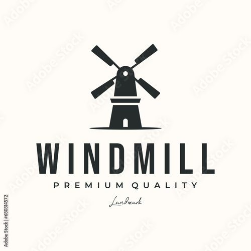 windmill spin vintage logo vector minimalist illustration design, windmill architecture logo design