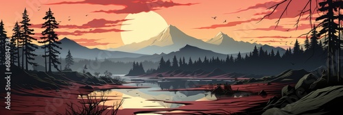 Landscape Vector Red Comic Style Background , Banner Image For Website, Background abstract , Desktop Wallpaper